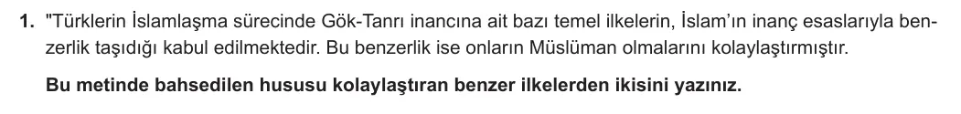 12. Sınıf Din Kültürü ve Ahlak Bilgisi 2024-2025 1. Dönem 2. Yazılı 1. Soru görseli