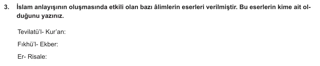 12. Sınıf Din Kültürü ve Ahlak Bilgisi 2024-2025 1. Dönem 2. Yazılı 3. Soru görseli