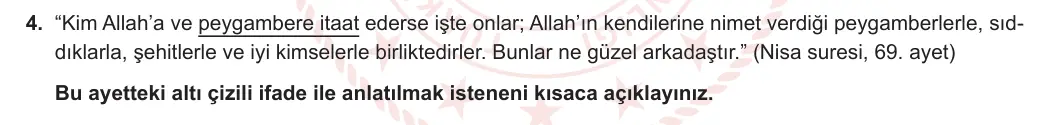 12. Sınıf Din Kültürü ve Ahlak Bilgisi 2024-2025 1. Dönem 2. Yazılı 4. Soru görseli