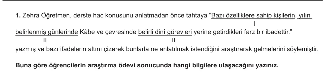 7. Sınıf Din Kültürü ve Ahlak Bilgisi 2024-2025 1. Dönem 2. Yazılı 1. Soru görseli