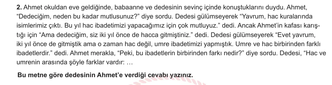 7. Sınıf Din Kültürü ve Ahlak Bilgisi 2024-2025 1. Dönem 2. Yazılı 2. Soru görseli
