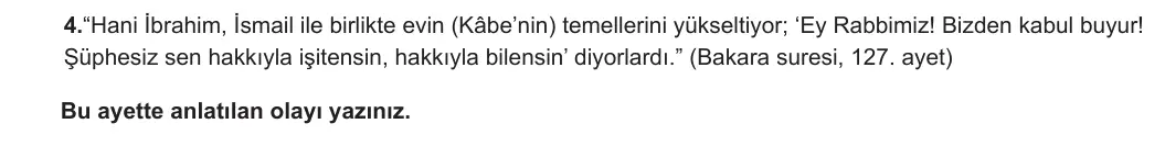 7. Sınıf Din Kültürü ve Ahlak Bilgisi 2024-2025 1. Dönem 2. Yazılı 4. Soru görseli