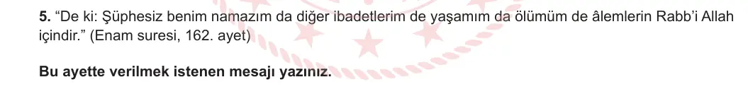 7. Sınıf Din Kültürü ve Ahlak Bilgisi 2024-2025 1. Dönem 2. Yazılı 5. Soru görseli