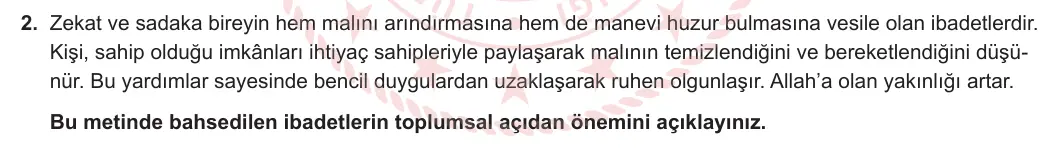8. Sınıf Din Kültürü ve Ahlak Bilgisi 2024-2025 1. Dönem 2. Yazılı 2. Soru görseli