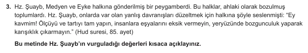 8. Sınıf Din Kültürü ve Ahlak Bilgisi 2024-2025 1. Dönem 2. Yazılı 3. Soru görseli