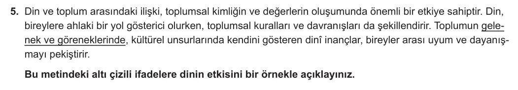 8. Sınıf Din Kültürü ve Ahlak Bilgisi 2024-2025 1. Dönem 2. Yazılı 5. Soru görseli