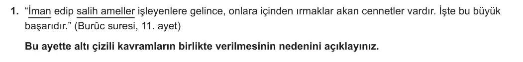 9. Sınıf Din Kültürü ve Ahlak Bilgisi 2024-2025 1. Dönem 2. Yazılı 1. Soru görseli
