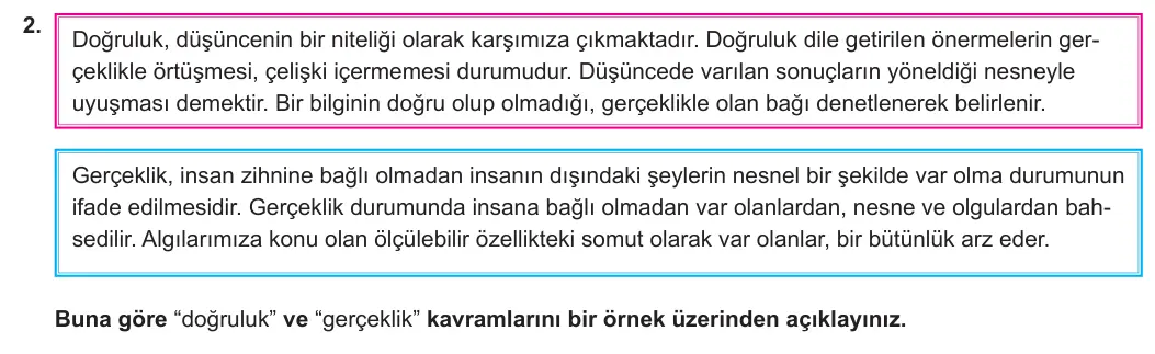 10. Sınıf Felsefe 2024-2025 1. Dönem 2. Yazılı 2. Soru görseli