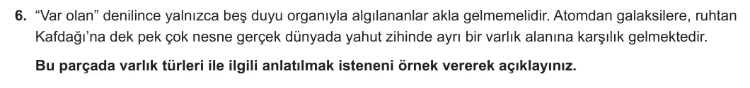 10. Sınıf Felsefe 2024-2025 1. Dönem 2. Yazılı 6. Soru görseli