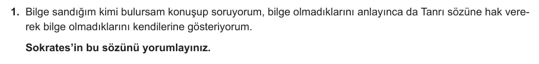 11. Sınıf Felsefe 2024-2025 1. Dönem 2. Yazılı 1. Soru görseli