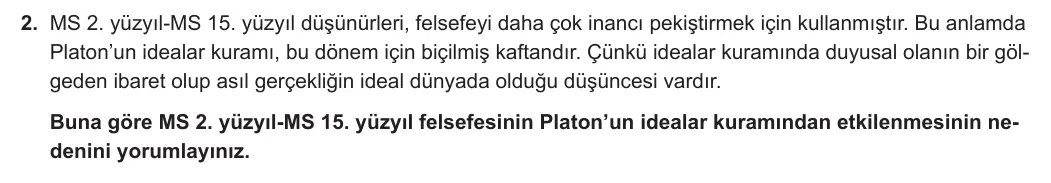 11. Sınıf Felsefe 2024-2025 1. Dönem 2. Yazılı 2. Soru görseli