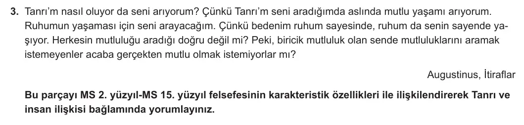 11. Sınıf Felsefe 2024-2025 1. Dönem 2. Yazılı 3. Soru görseli