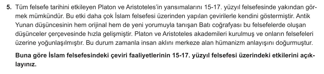 11. Sınıf Felsefe 2024-2025 1. Dönem 2. Yazılı 5. Soru görseli