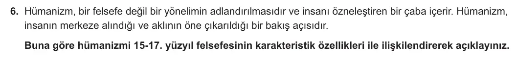 11. Sınıf Felsefe 2024-2025 1. Dönem 2. Yazılı 6. Soru görseli