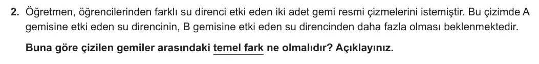 5. Sınıf Fen Bilimleri 2024-2025 1. Dönem 2. Yazılı 1. Bölüm 2. Soru görseli