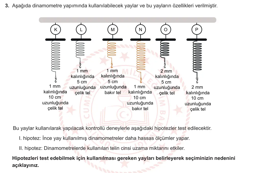 5. Sınıf Fen Bilimleri 2024-2025 1. Dönem 2. Yazılı 1. Bölüm 3. Soru görseli