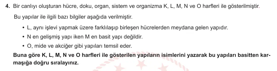 5. Sınıf Fen Bilimleri 2024-2025 1. Dönem 2. Yazılı 1. Bölüm 4. Soru görseli