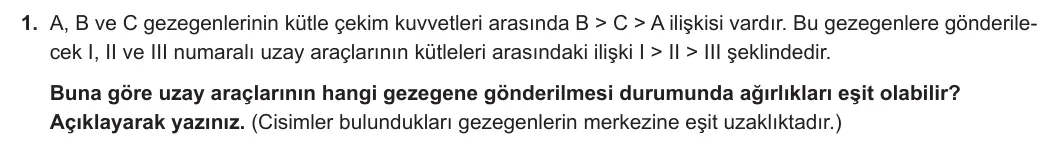 7. Sınıf Fen Bilimleri 2024-2025 1. Dönem 2. Yazılı 1. Soru görseli (1/2)