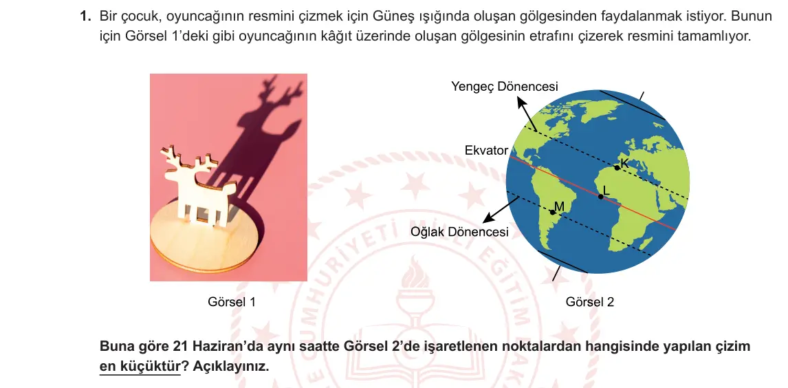 8. Sınıf Fen Bilimleri 2024-2025 1. Dönem 2. Yazılı 1. Soru görseli (1/2)