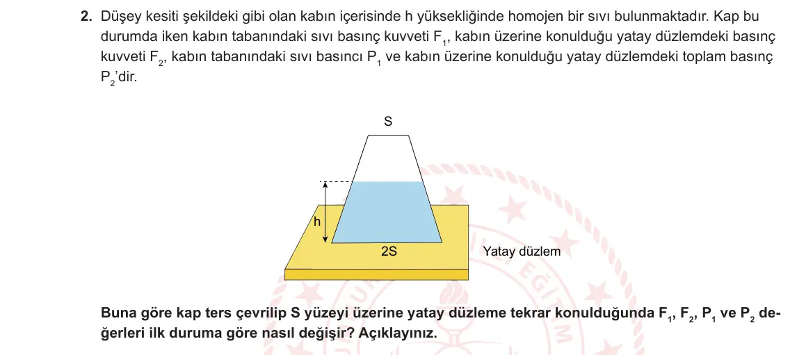 10. Sınıf Fizik 2024-2025 1. Dönem 2. Yazılı 2. Soru görseli