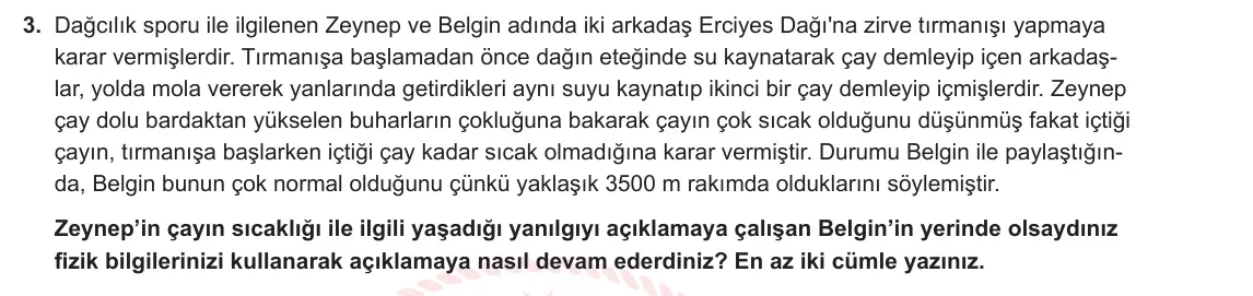 10. Sınıf Fizik 2024-2025 1. Dönem 2. Yazılı 3. Soru görseli