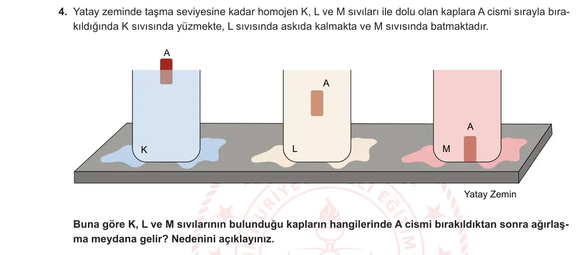 10. Sınıf Fizik 2024-2025 1. Dönem 2. Yazılı 4. Soru görseli