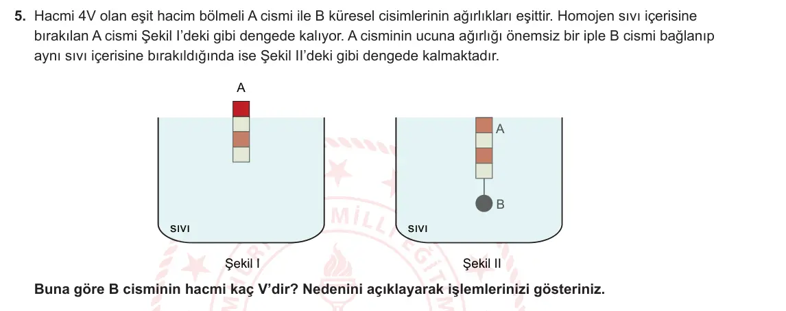10. Sınıf Fizik 2024-2025 1. Dönem 2. Yazılı 5. Soru görseli