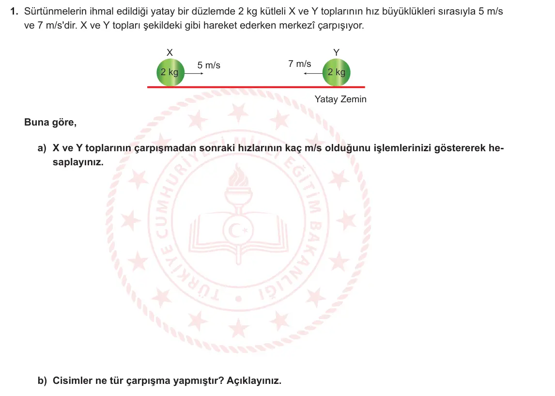 11. Sınıf Fizik 2024-2025 1. Dönem 2. Yazılı 1. Soru görseli