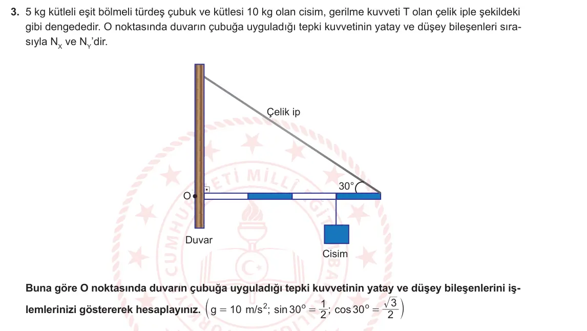 11. Sınıf Fizik 2024-2025 1. Dönem 2. Yazılı 3. Soru görseli