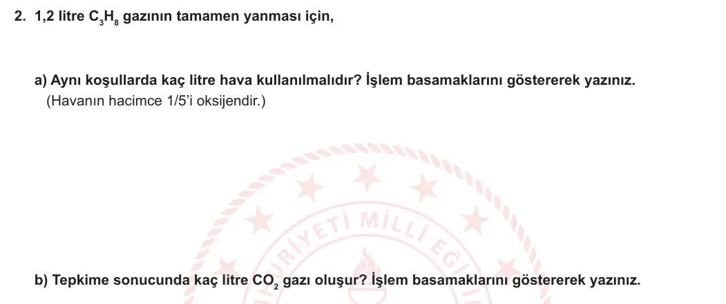 10. Sınıf Kimya 2024-2025 1. Dönem 2. Yazılı 2. Soru görseli (1/2)