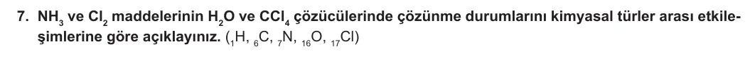 11. Sınıf Kimya 2024-2025 1. Dönem 2. Yazılı 7. Soru görseli