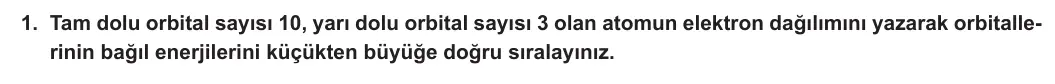 9. Sınıf Kimya 2024-2025 1. Dönem 2. Yazılı 1. Soru görseli