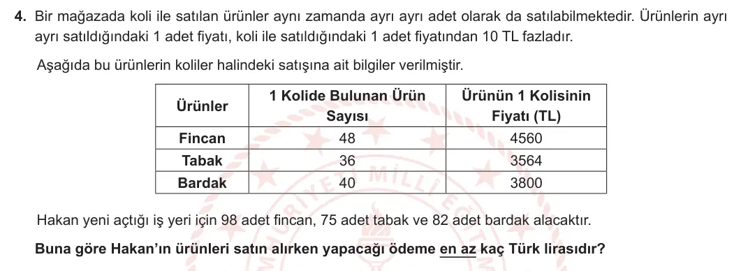 5. Sınıf Matematik 2024-2025 1. Dönem 2. Yazılı 4. Soru görseli