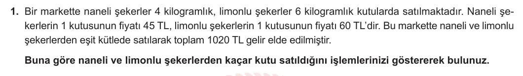 6. Sınıf Matematik 2024-2025 1. Dönem 2. Yazılı 1. Soru görseli