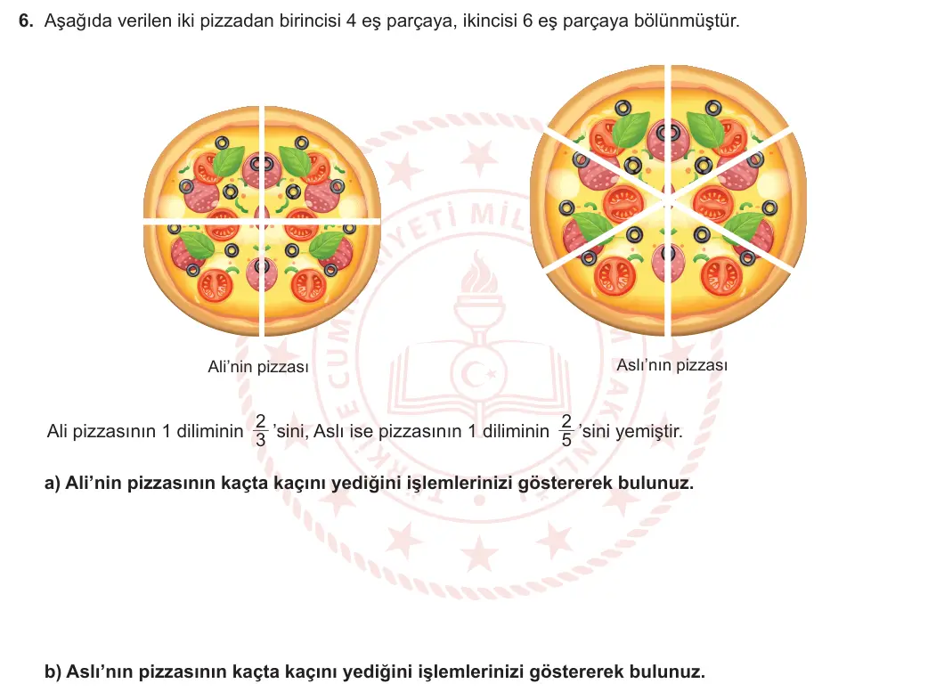 6. Sınıf Matematik 2024-2025 1. Dönem 2. Yazılı 6. Soru görseli