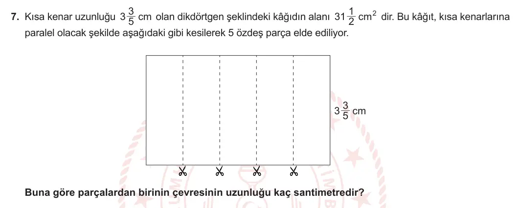 6. Sınıf Matematik 2024-2025 1. Dönem 2. Yazılı 7. Soru görseli