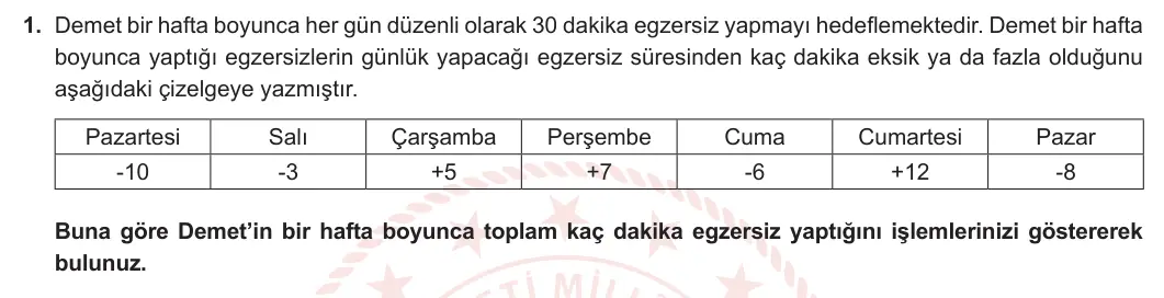 7. Sınıf Matematik 2024-2025 1. Dönem 2. Yazılı 1. Soru görseli