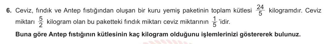 7. Sınıf Matematik 2024-2025 1. Dönem 2. Yazılı 6. Soru görseli