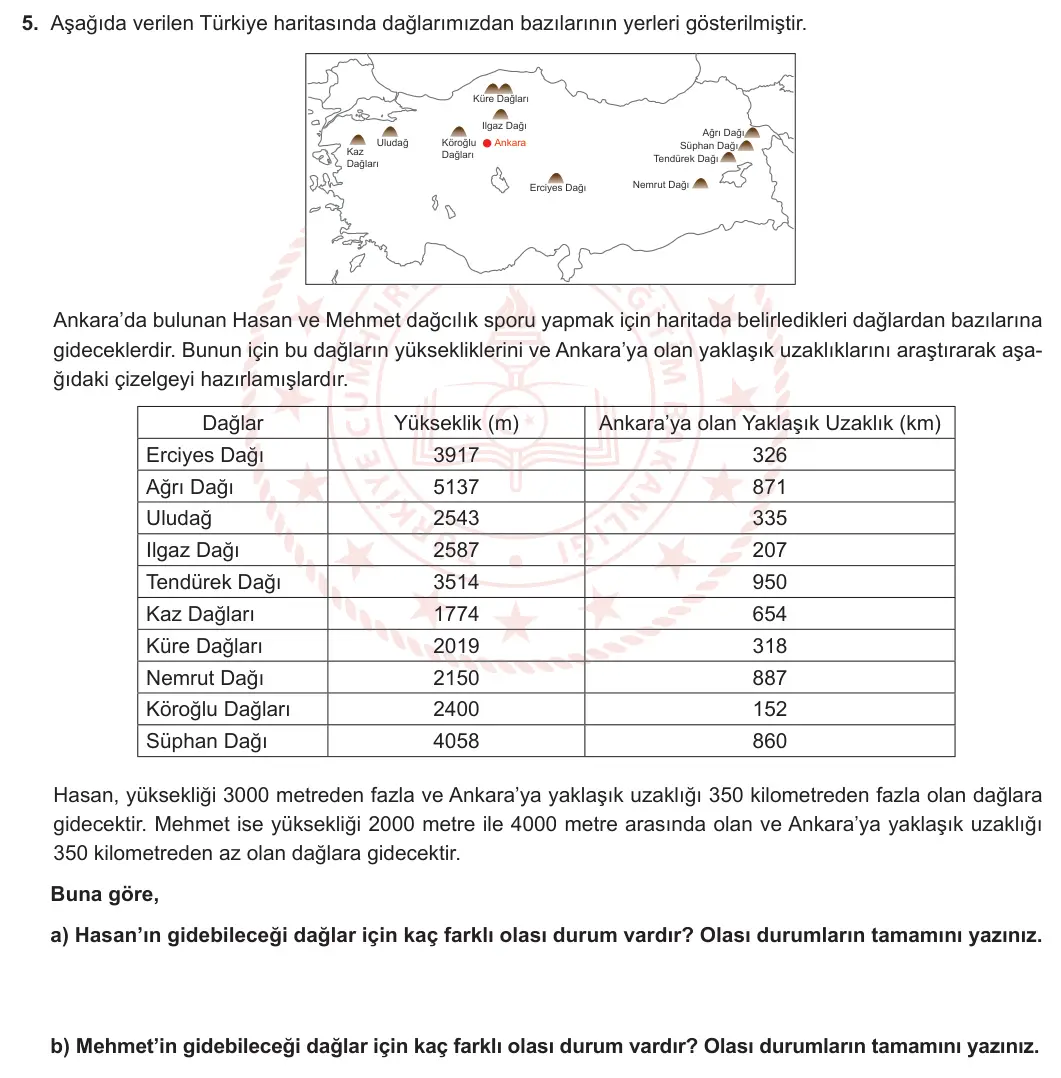 8. Sınıf Matematik 2024-2025 1. Dönem 2. Yazılı 5. Soru görseli