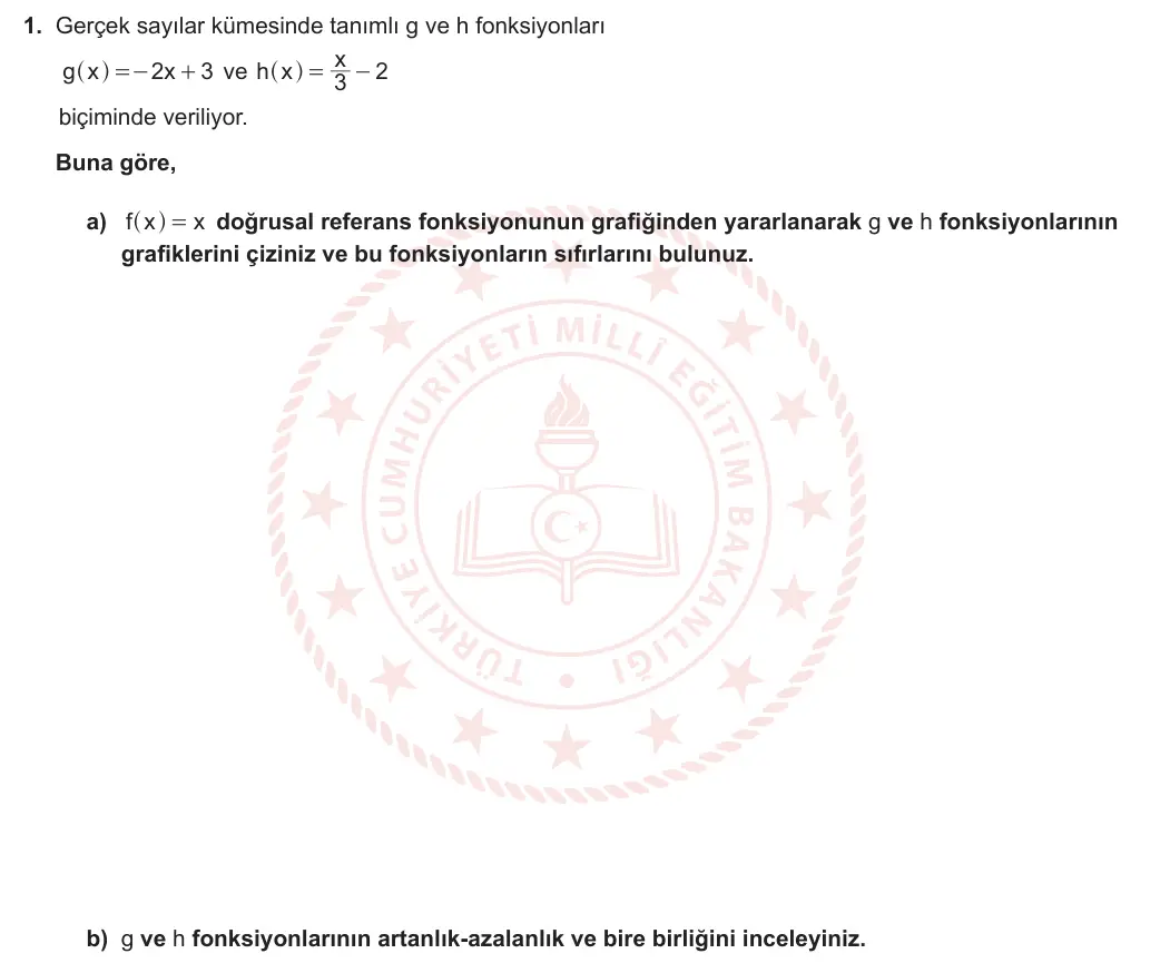 9. Sınıf Matematik 2024-2025 1. Dönem 2. Yazılı 1. Soru görseli