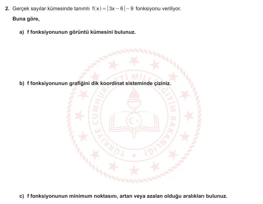 9. Sınıf Matematik 2024-2025 1. Dönem 2. Yazılı 2. Soru görseli