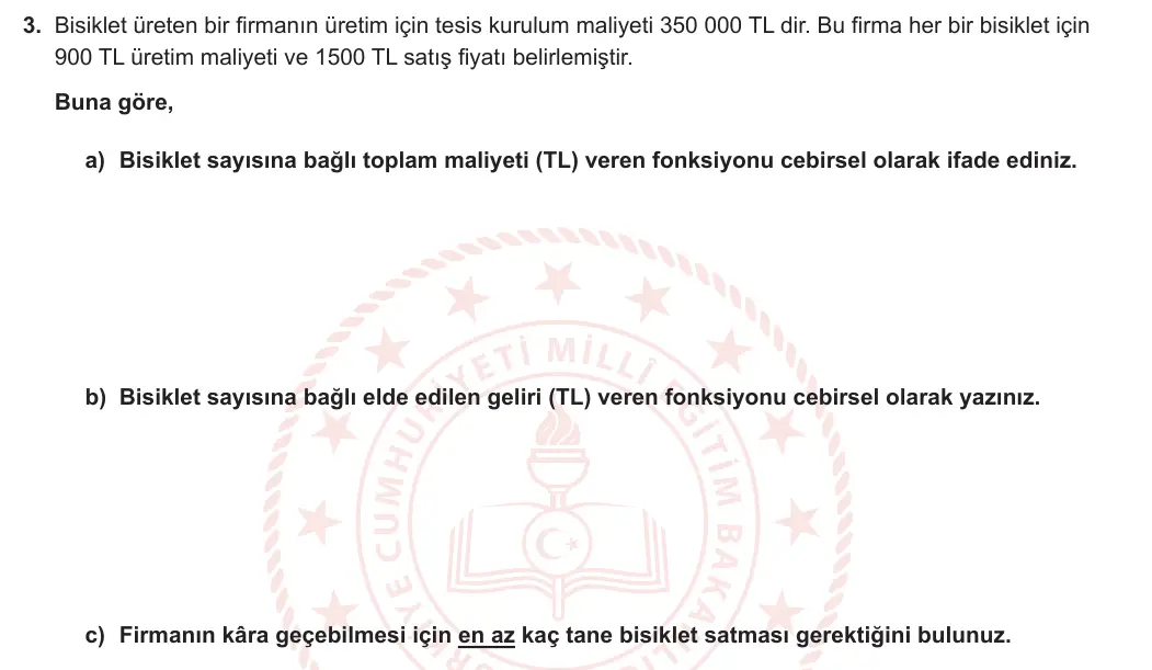 9. Sınıf Matematik 2024-2025 1. Dönem 2. Yazılı 3. Soru görseli