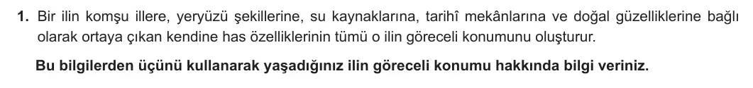5. Sınıf Sosyal Bilgiler 2024-2025 1. Dönem 2. Yazılı 1. Soru görseli
