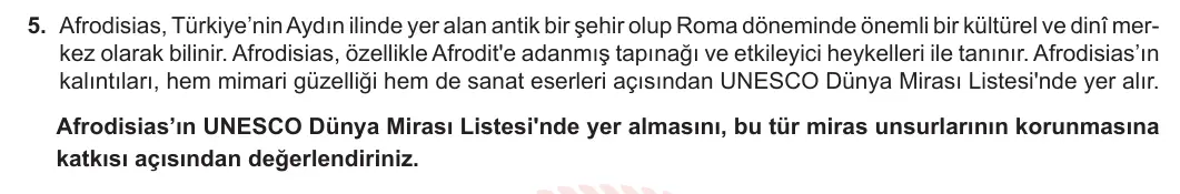 5. Sınıf Sosyal Bilgiler 2024-2025 1. Dönem 2. Yazılı 5. Soru görseli