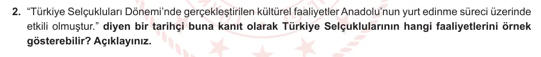6. Sınıf Sosyal Bilgiler 2024-2025 1. Dönem 2. Yazılı 2. Soru görseli