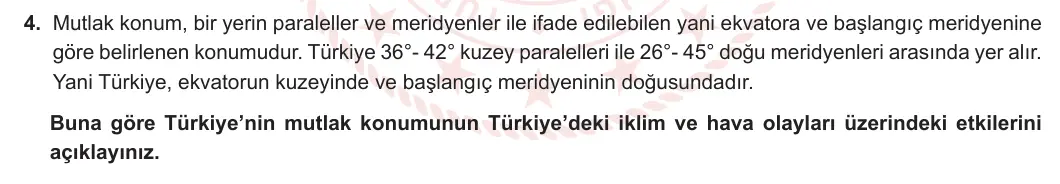 6. Sınıf Sosyal Bilgiler 2024-2025 1. Dönem 2. Yazılı 4. Soru görseli