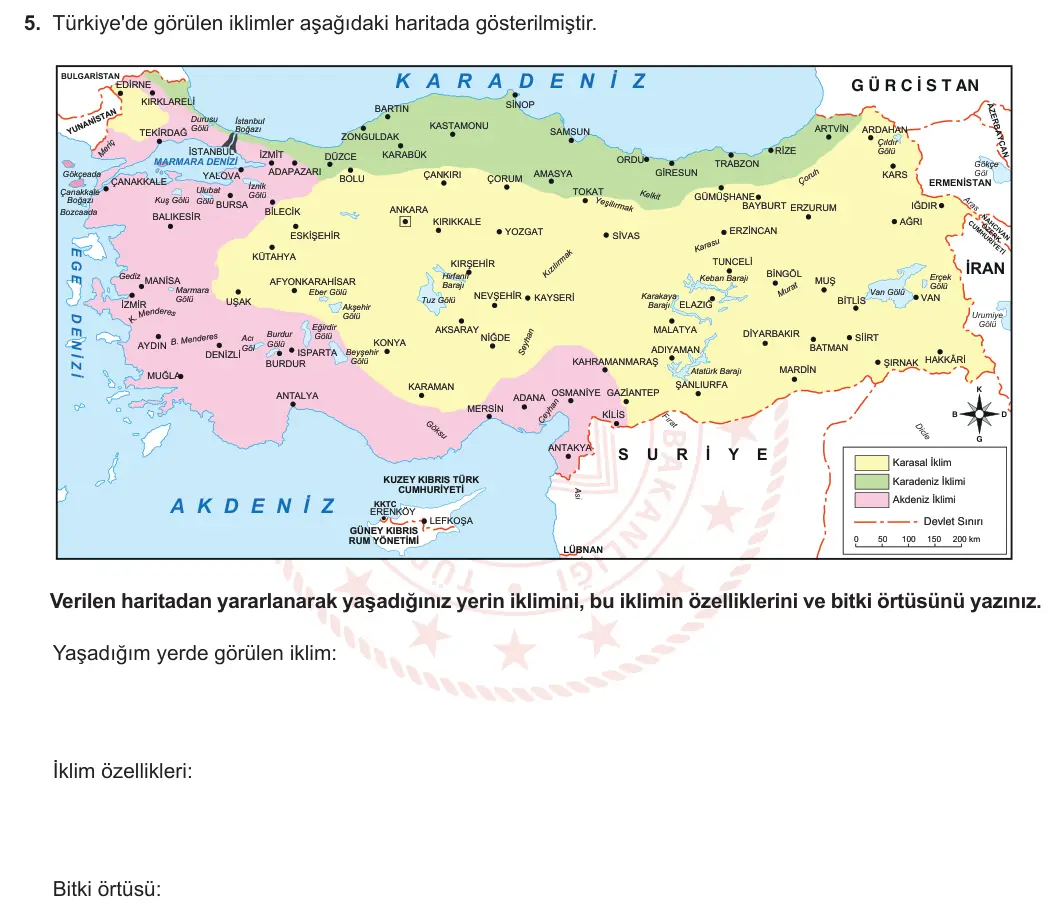 6. Sınıf Sosyal Bilgiler 2024-2025 1. Dönem 2. Yazılı 5. Soru görseli