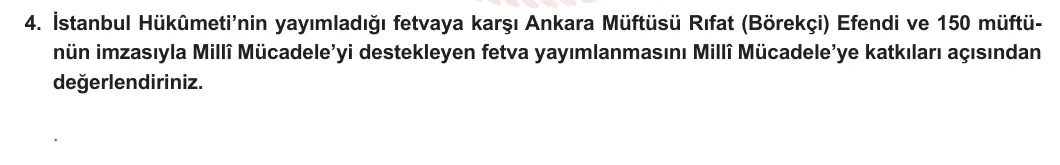 8. Sınıf T.C. İnkılap Tarihi ve Atatürkçülük 2024-2025 1. Dönem 2. Yazılı 4. Soru görseli