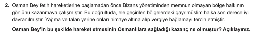 10. Sınıf Tarih 2024-2025 1. Dönem 2. Yazılı 2. Soru görseli