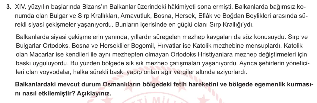 10. Sınıf Tarih 2024-2025 1. Dönem 2. Yazılı 3. Soru görseli